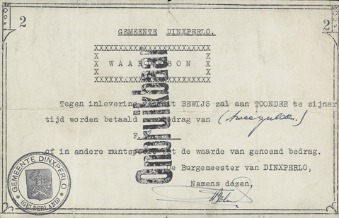 Noodgeld gemeente Dinxperlo, mei 1940: een eenvoudig velletje papier