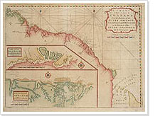 The estuary of the Suriname river can be seen on a map in a guidebook for navigating officers dating from 1764