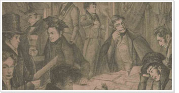 Studenten in Sociëteit Minerva aan de Breestraat (1832).
