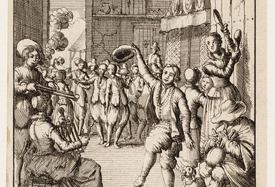 De vrijstermarkt in een boerenwoning in Schermerhorn, Jan Luyken, 1681.