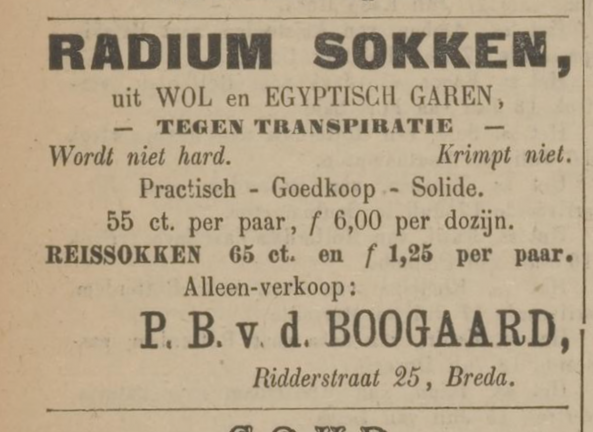 Advertentie voor sokken met radium uit de Bredasche Courant van 19-07-1910