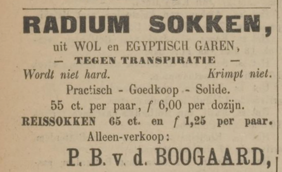 Advertentie voor sokken met radium uit de Bredasche Courant van 19-07-1910