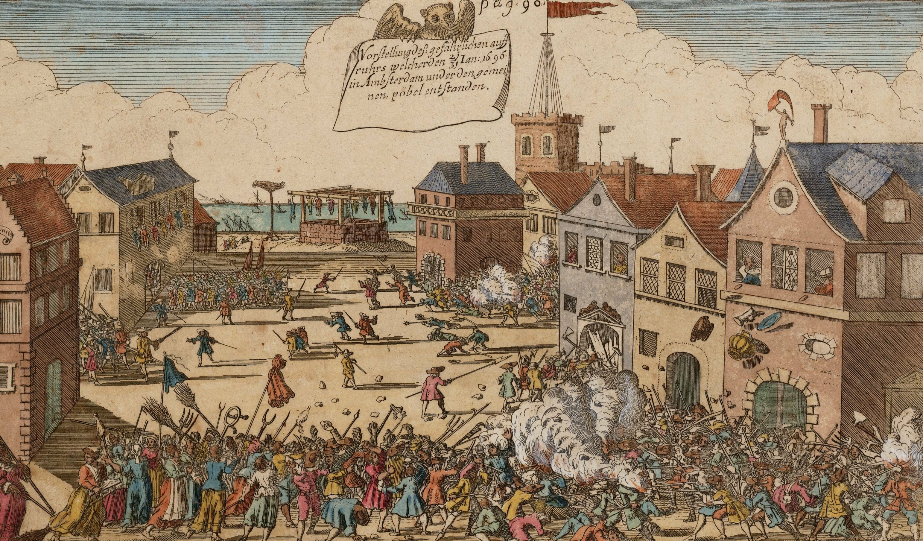 Amsterdam tijdens Aansprekersoproer in 1696. Stadsarchief Amsterdam.