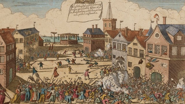Amsterdam tijdens Aansprekersoproer in 1696. Stadsarchief Amsterdam.