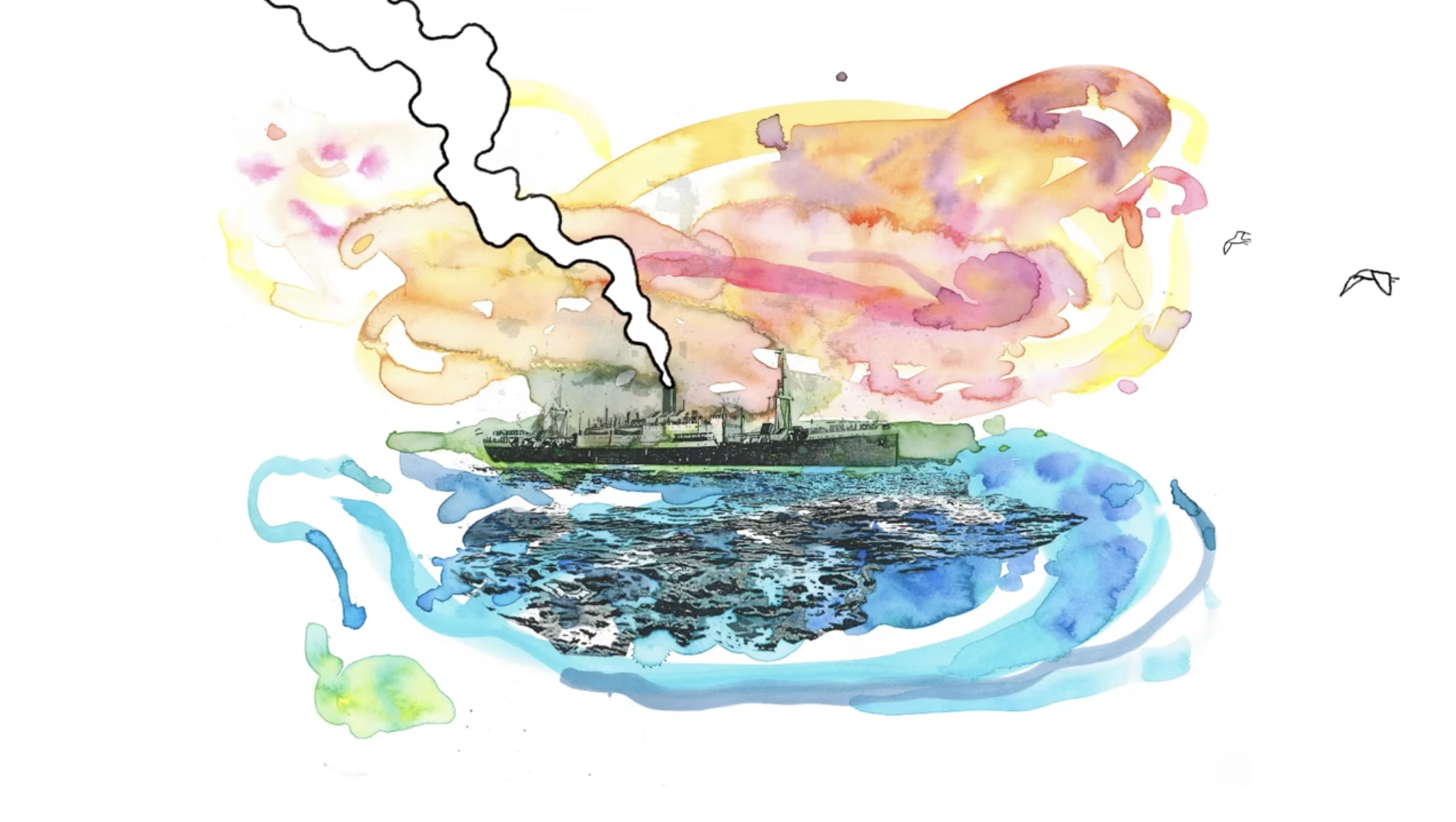 Illustratie in pasteltinten van de Asturias op zee