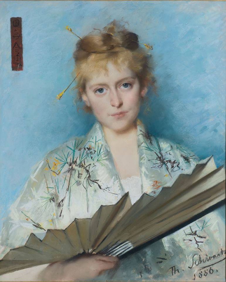 Portret van Mia Taen-Err Toung-Cuypers door haar vriendin Thérese Schwartze uit 1886.